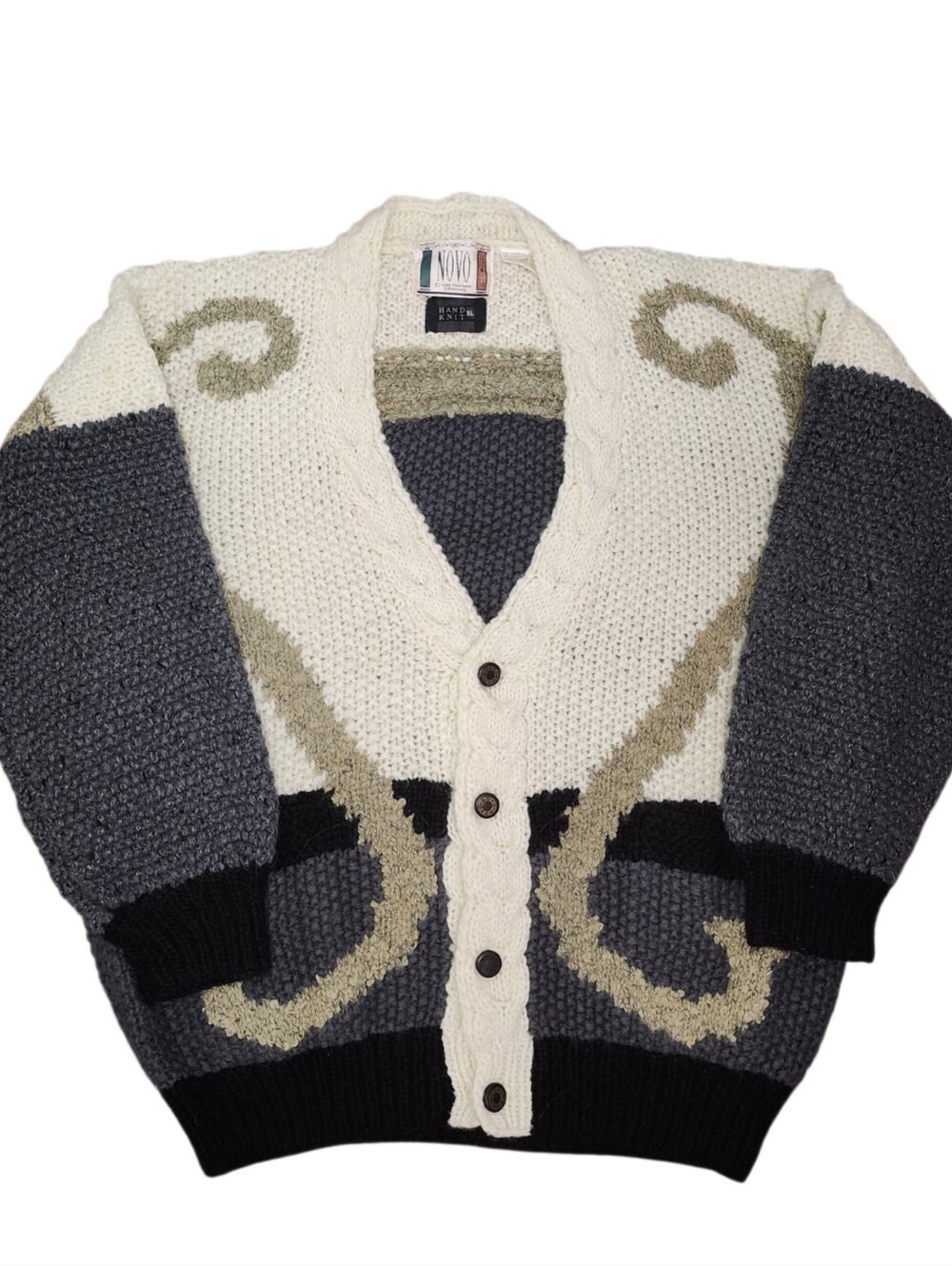 Vintage Hand Knit Mohair Wool Blend Chunky Knit Cardigan Sweater XL Grandpacore